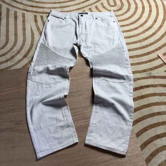 SOUTHPOLE • WHITE MOTO BIKER RIBBED JEANS - Picture 1 of 6